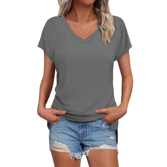 yunLCZ Women Shirts Womens Summer Daily Casual V Neck Shirts Short Sleeve Tops Blouses Loose Fit Shirt