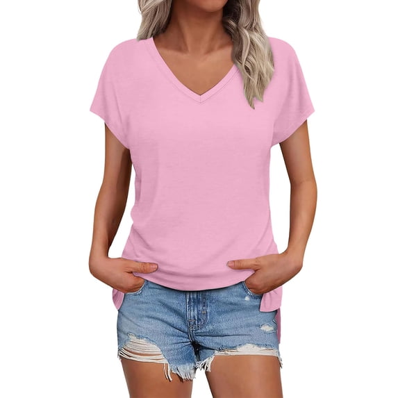 yunLCZ Women Shirts Womens Summer Daily Casual V Neck Shirts Short Sleeve Tops Blouses Loose Fit Shirt