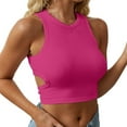 thumbnail image 1 of yunLCZ Women Shirts Womens Summer Tops Cutout Sleeveless Crewneck Racerback Ribbed Knitted Crop Tank Top Office Shirts Hot Pink M, 1 of 4