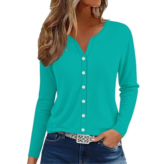 yunLCZ Women Shirts Womens Summer Tops Fashion 2025 V Neck Print Shirts Casual Button Down Long Sleeve Blouses Women's Short Sleeve Shirts Sky Blue L