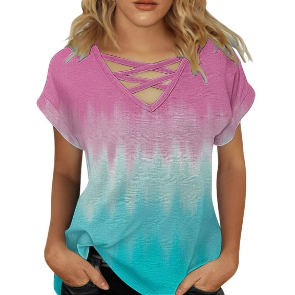 yunLCZ Women Shirts Womens Summer Tops Short Sleeve Shirts V Neck Tshirts Loose Casual Tunic Blouses Tees