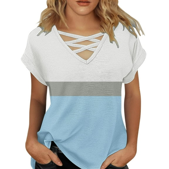 yunLCZ Women Shirts Womens Summer Tops Short Sleeve Shirts V Neck Tshirts Loose Casual Tunic Blouses Tees