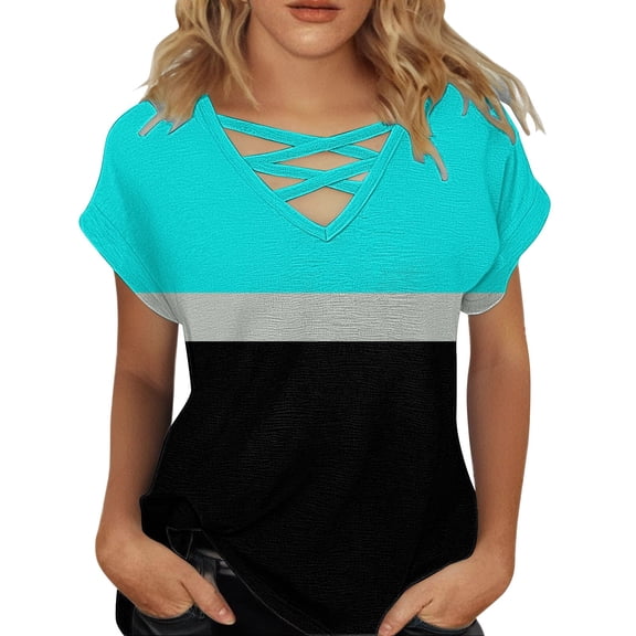 yunLCZ Women Shirts Womens Summer Tops Short Sleeve Shirts V Neck Tshirts Loose Casual Tunic Blouses Tees