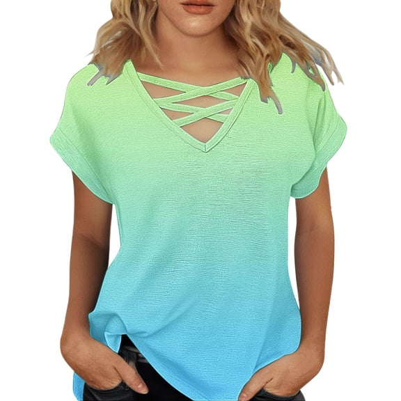 yunLCZ Women Shirts Womens Summer Tops Short Sleeve Shirts V Neck Tshirts Loose Casual Tunic Blouses Tees