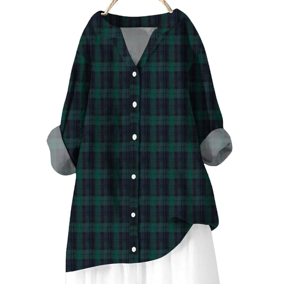 yunLCZ Women's Button Down Shirt Women's Cotton Linen Top Long Sleeve Printed Shirt