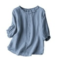 thumbnail image 1 of yunLCZ Women's Button Down Shirt Women's Loose Linen Short Sleeve Shirt Retro Style Round Neck Slimming Plus Size, 1 of 2