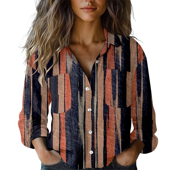 yunLCZ Women's Button Down Shirt Women's Single Breasted Pleated Lapel Shirt Station Explosion Women's Solid Color European And American Sleeve Top