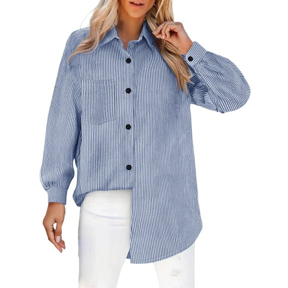 yunLCZ Women's Button Down Shirt Womens Daily Casual V Neck Shirts Long Sleeve Collared Blouses Pocket Loose Fit Shirt