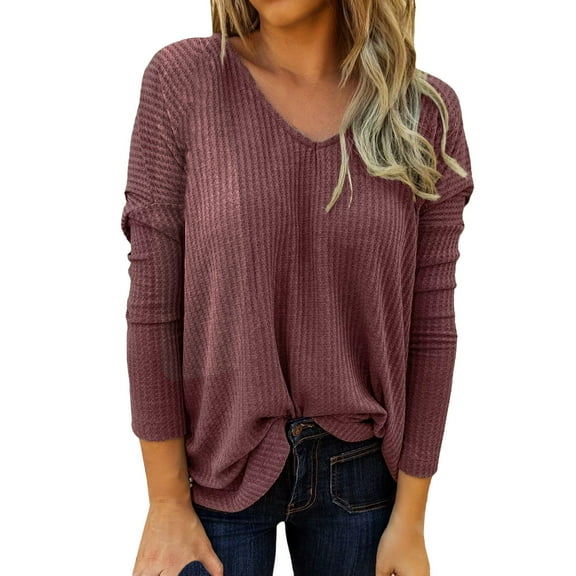 yunLCZ Women's Button Down Shirts Ladies' Fashionable Casual V Neck Knitted Sweater Top Versatile Long Sleeved T Shirt Going Out Fashion Clothes