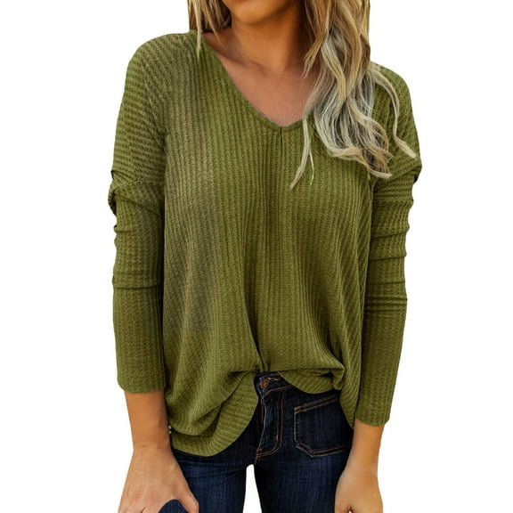 yunLCZ Women's Button Down Shirts Ladies' Fashionable Casual V Neck Knitted Sweater Top Versatile Long Sleeved T Shirt Work Office Casual Blouse