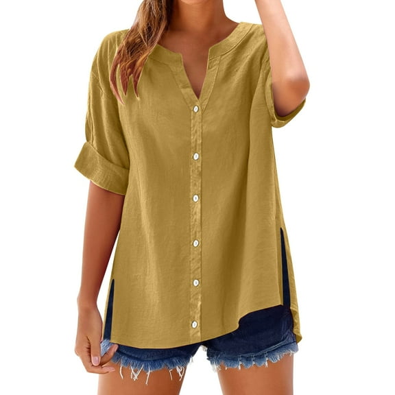 yunLCZ Women's Button Down Shirts Loose Shirt Top Stand Solid Color Sleeve Collar Casual Women's Shirt Women's Shirt Spring Summer Outfits 3698