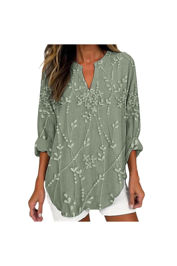 Women's Button Down Shirts Women Spring Summer Casual Long Sleeve V Neck T Shirts Loose Fit Cotton Tops Blouses Going Out Fashion Clothes