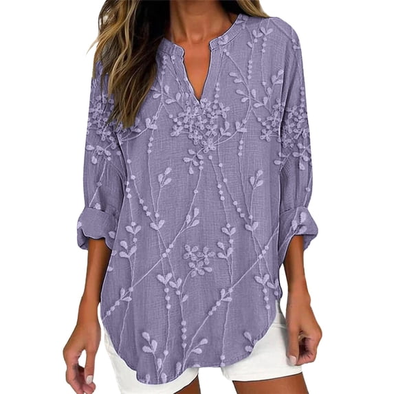 yunLCZ Women's Button Down Shirts Women Spring Summer Casual Long Sleeve V Neck T Shirts Loose Fit Cotton Tops Blouses Spring Summer Outfits 3838