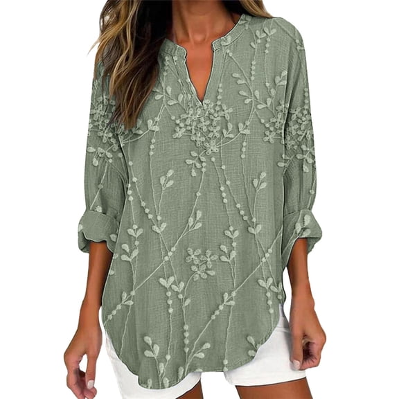 yunLCZ Women's Button Down Shirts Women Spring Summer Casual Long Sleeve V Neck T Shirts Loose Fit Cotton Tops Blouses Work Office Casual Blouse