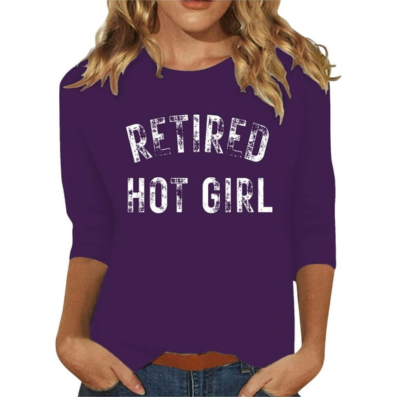 yunLCZ Women's Button Down Shirts Women's Fashion Printed Round Neck 7 Sleeve Top T Shirt Women's Button Down Shirts