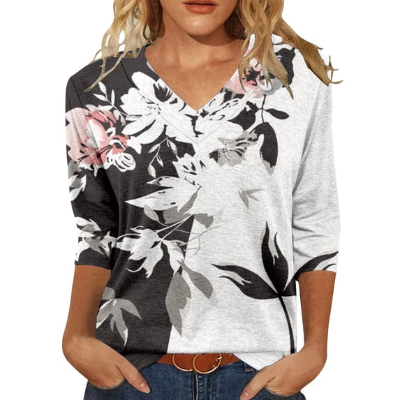 yunLCZ Women's Button Down Shirts Womens Tops 3/4 Length Sleeve Summer V Neck Shirts Casual Tunic Tops 2025 Women's Button Down Shirts
