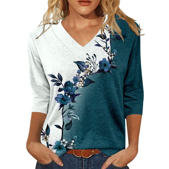 yunLCZ Women's Button Down Shirts Womens Tops 3/4 Length Sleeve Summer V Neck Shirts Casual Tunic Tops 2025 Women's Button Down Shirts