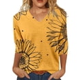 thumbnail image 1 of yunLCZ Women's Button Down Shirts Womens Tops 3/4 Length Sleeve Summer V Neck Shirts Casual Tunic Tops 2025 Women's Button Down Shirts, 1 of 4