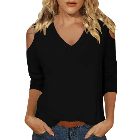 yunLCZ Women's Button Down Shirts 3/4 Length Sleeve Womens Tops 2025 Spring Neck Casual Print Tunic T Shirts Three Quarter Length Womens Tops Spring Summer Outfits 4561