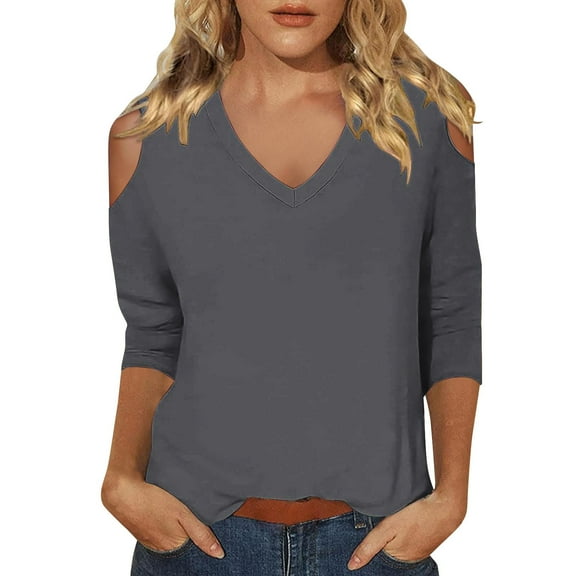 yunLCZ Women's Button Down Shirts 3/4 Length Sleeve Womens Tops 2025 Spring Neck Casual Print Tunic T Shirts Three Quarter Length Womens Tops Spring Summer Outfits 4563