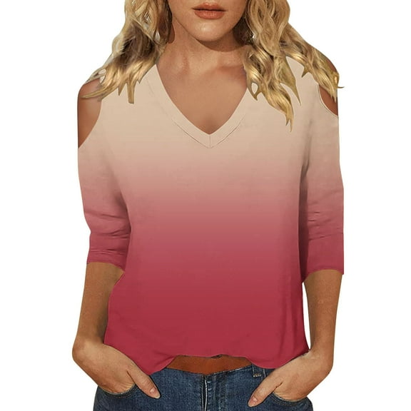 yunLCZ Women's Button Down Shirts 3/4 Length Sleeve Womens Tops 2025 Spring Neck Casual Print Tunic T Shirts Three Quarter Length Womens Tops Women's Button Down Shirts