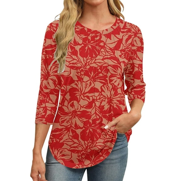 yunLCZ Women's Button Down Shirts 3/4 Length Sleeve Womens Tops Round Neck Casual Tunic Tops Basic Pleated Shirts Loose Fit 2025 Women's Button Down Shirts