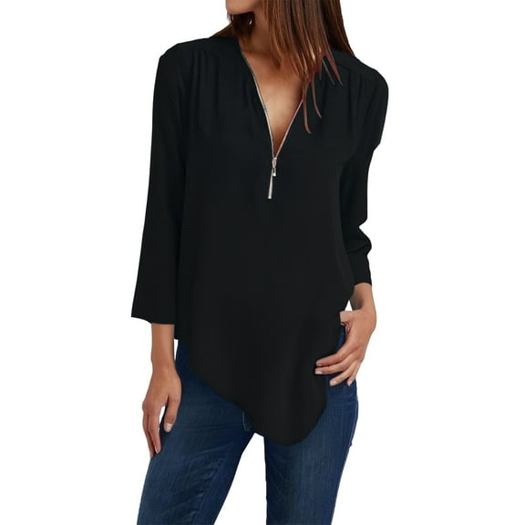 yunLCZ Women's Button Down Shirts Button Women Ladies Clothing Loose Shirt Chiffon Zipper Long Sleeves Slanted Hem Plus Size Tops Going Out Fashion Clothes