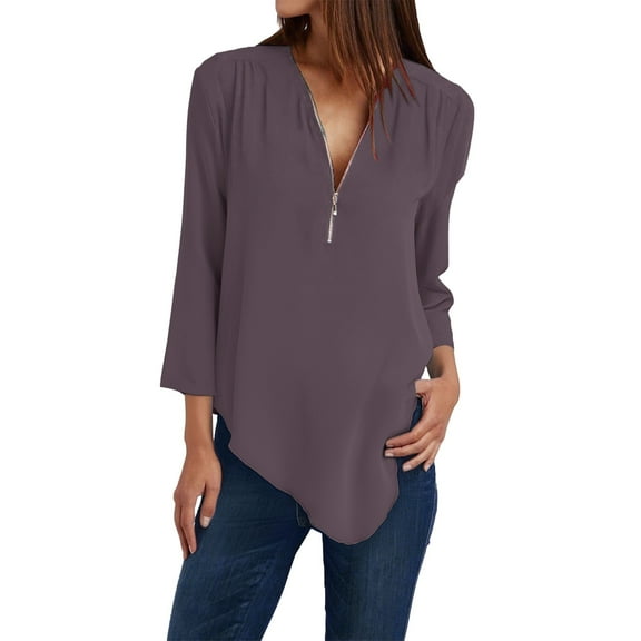 yunLCZ Women's Button Down Shirts Button Women Ladies Clothing Loose Shirt Chiffon Zipper Long Sleeves Slanted Hem Plus Size Tops Work Office Casual Blouse
