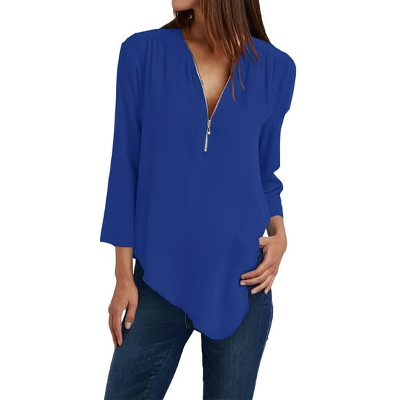 yunLCZ Women's Button Down Shirts Button Women Ladies Clothing Loose Shirt Chiffon Zipper Long Sleeves Slanted Hem Plus Size Tops Work Office Casual Blouse