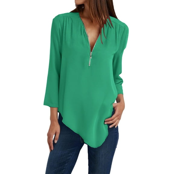 yunLCZ Women's Button Down Shirts Button Women Ladies Clothing Loose Shirt Chiffon Zipper Long Sleeves Slanted Hem Plus Size Tops Work Office Casual Blouse