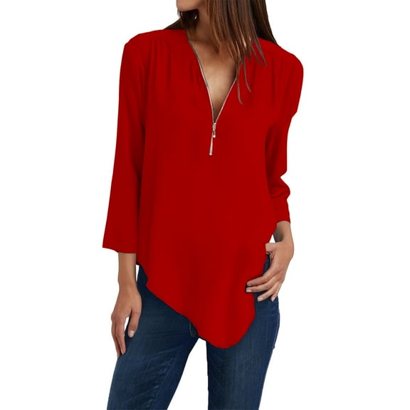 yunLCZ Women's Button Down Shirts Button Women Ladies Clothing Loose Shirt Chiffon Zipper Long Sleeves Slanted Hem Plus Size Tops Work Office Casual Blouse