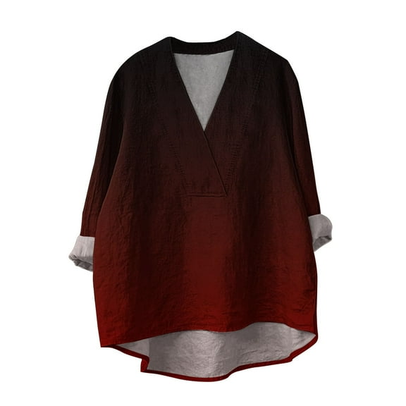 yunLCZ Women's Button Down Shirts Cotton Linen Shirts For Women 2024 V Neck Long Sleeve Tops Summer Trendy Blouses Casual Loose Tunic Tops Going Out Fashion Clothes