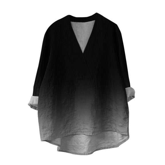 yunLCZ Women's Button Down Shirts Cotton Linen Shirts For Women 2024 V Neck Long Sleeve Tops Summer Trendy Blouses Casual Loose Tunic Tops Spring Summer Outfits 3739