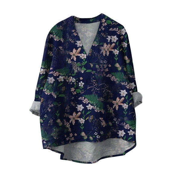 yunLCZ Women's Button Down Shirts Cotton Linen Shirts For Women 2025 V Neck Long Sleeve Tops Summer Trendy Blouses Casual Loose Tunic Tops Women's Button Down Shirts