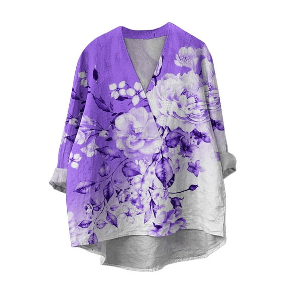 yunLCZ Women's Button Down Shirts Cotton Linen Shirts For Women 2025 V Neck Long Sleeve Tops Summer Trendy Blouses Casual Loose Tunic Tops Women's Button Down Shirts