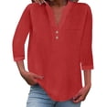 thumbnail image 1 of yunLCZ Women's Button Down Shirts Cotton Linen Shirts For Women Summer Button Down Tops 3/4 Length Sleeve Casual Blouses Oversized Tshirts 2025 Spring Summer Outfits 3786, 1 of 4