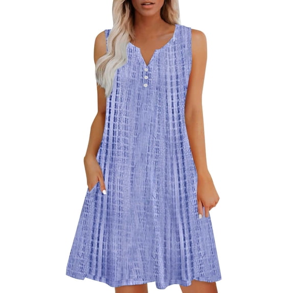 yunLCZ Women's Button Down Shirts Dresses For Women Casual Summer Boho Beach Dress Loose V Neck Sleeveless Sundresses Swimsuit Coverup With Pockets Work Office Casual Blouse