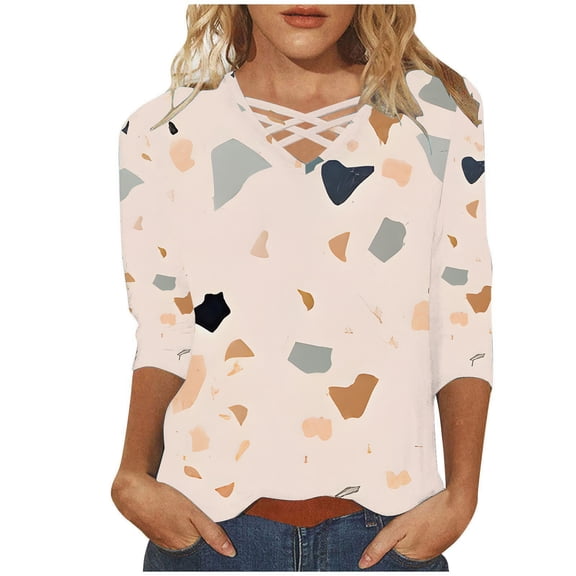 yunLCZ Women's Button Down Shirts Shirts For Women 2025 Summer 3/4 Sleeve Tunic Tops Casual Tshirt Crewneck Pullover Blouse Day Tees Women's Button Down Shirts