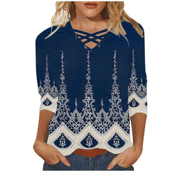 yunLCZ Women's Button Down Shirts Shirts For Women 2025 Summer 3/4 Sleeve Tunic Tops Casual Tshirt Crewneck Pullover Blouse Day Tees Women's Button Down Shirts