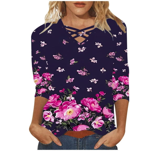 yunLCZ Women's Button Down Shirts Shirts For Women 2025 Summer 3/4 Sleeve Tunic Tops Casual Tshirt Crewneck Pullover Blouse Day Tees Women's Button Down Shirts