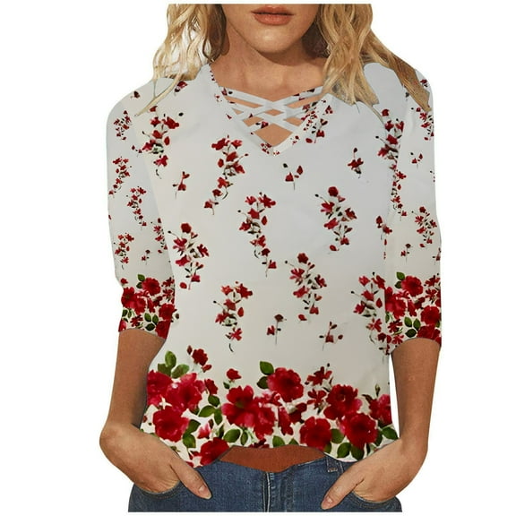 yunLCZ Women's Button Down Shirts Shirts For Women 2025 Summer 3/4 Sleeve Tunic Tops Casual Tshirt Crewneck Pullover Blouse Day Tees Women's Button Down Shirts