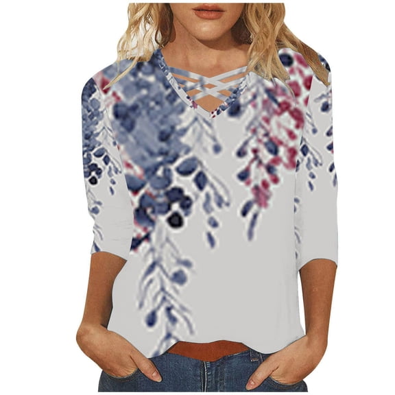 yunLCZ Women's Button Down Shirts Shirts For Women 2025 Summer 3/4 Sleeve Tunic Tops Casual Tshirt Crewneck Pullover Blouse Day Tees Women's Button Down Shirts