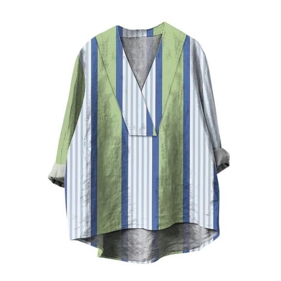 yunLCZ Women's Button Down Shirts Women Baggy Cotton Linen Tops Stylish Print Blouse For Women Plus Size Long Sleeve V Neck T Shirt Going Out Fashion Clothes