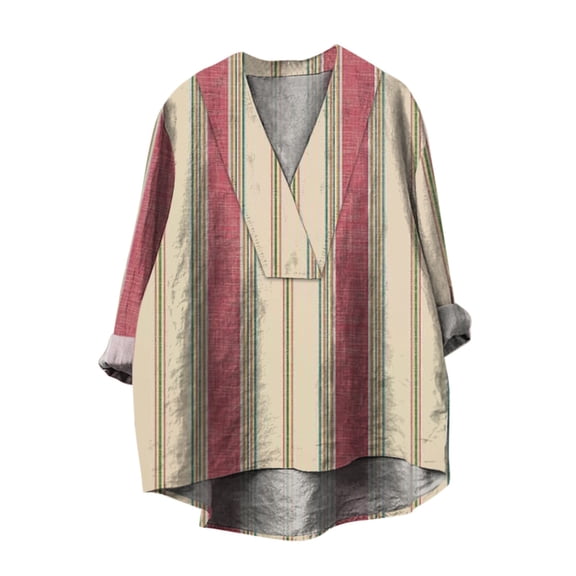 yunLCZ Women's Button Down Shirts Women Baggy Cotton Linen Tops Stylish Print Blouse For Women Plus Size Long Sleeve V Neck T Shirt Spring Summer Outfits 4341