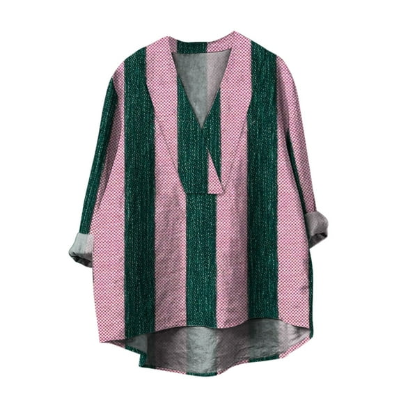 yunLCZ Women's Button Down Shirts Women Baggy Cotton Linen Tops Stylish Print Blouse For Women Plus Size Long Sleeve V Neck T Shirt Work Office Casual Blouse