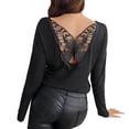 thumbnail image 1 of yunLCZ Women's Button Down Shirts Women's Spring Solid Color Splicing Butterfly Lace Sexy Hollow Back Ribbed Long Sleeve T Shirt Spring Summer Outfits 2604, 1 of 4