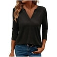 thumbnail image 1 of yunLCZ Women's Button Down Shirts Womens Casual 3/4 Sleeve Shirts V Neck Cute Tunic Tops Basic Solid Tees Blouses Casual Daily Summer Tees Going Out Fashion Clothes, 1 of 4