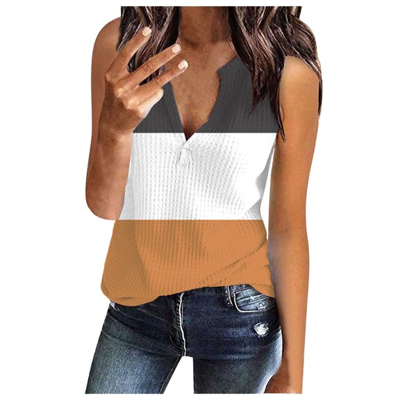 yunLCZ Women's Cap Sleeve Tank Tops Loose Shirts Sleeveless Fitting Neck Knit V Solid Womens Fashion Tee Tops Women's Blouse