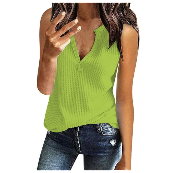yunLCZ Women's Cap Sleeve Tank Tops Loose Shirts Sleeveless Fitting Neck Knit V Solid Womens Fashion Tee Tops Women's Blouse