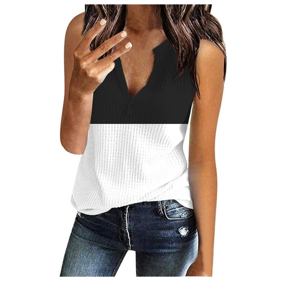 yunLCZ Women's Cap Sleeve Tank Tops Loose Shirts Sleeveless Fitting Neck Knit V Solid Womens Fashion Tee Tops Women's Blouse
